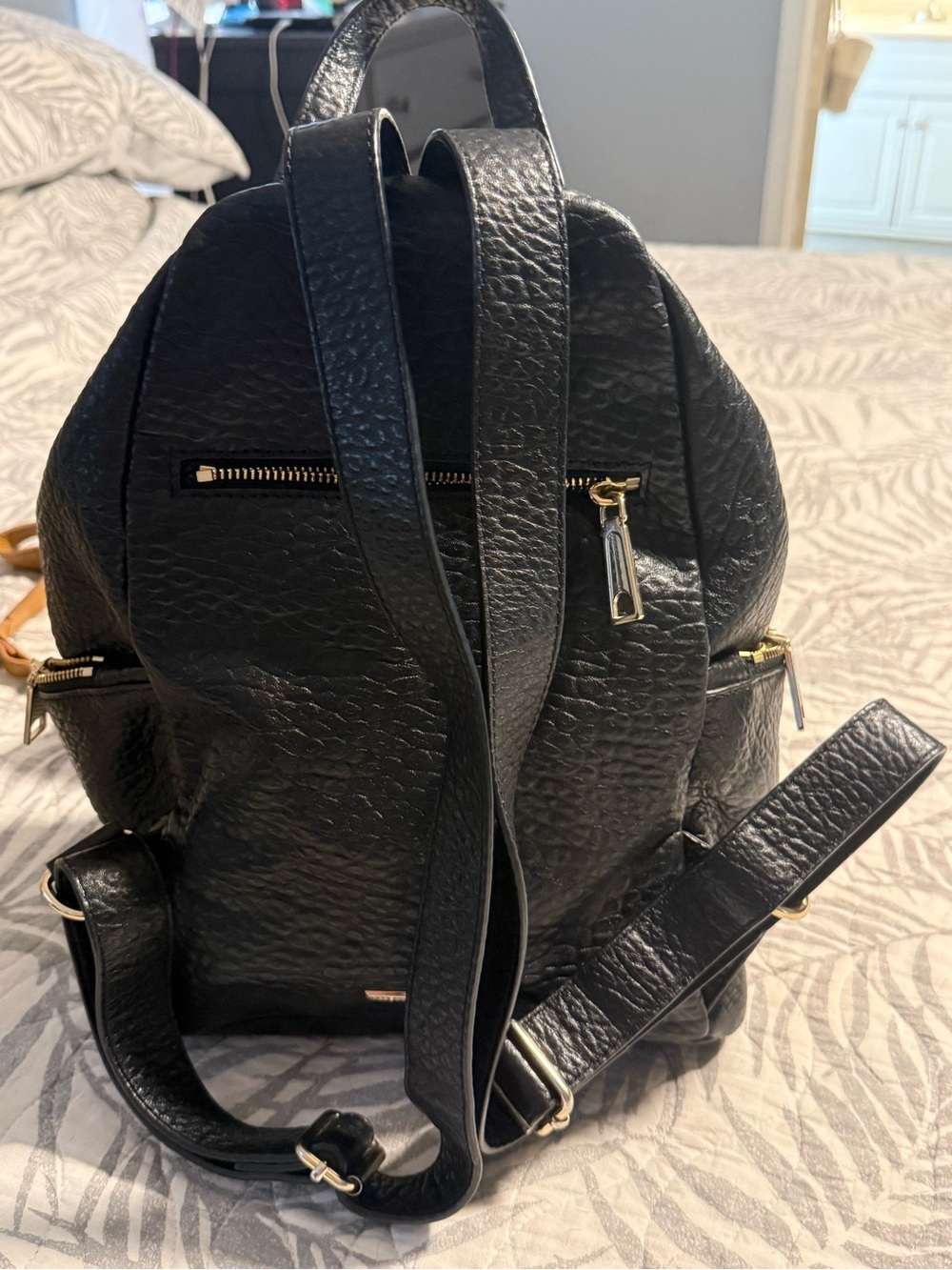 Rebecca Minkoff Black Pebbled Leather Backpack With Gold Hardware View 2